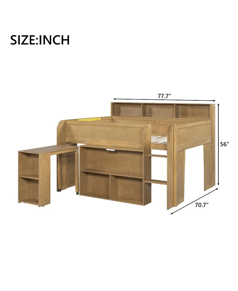 Streamdale Furniture Wood Full Loft bed with Multiple Storage Shelves, Desk and Led