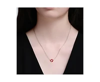 Rachel Glauber Whimsical Red Enamel Apple Shape Necklace in White Gold Plated