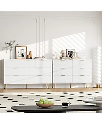 gaomon 7 Drawer Dresser for Bedroom, Fluted Chest with Gold Handle, Wood Organizer Closet, Living Room, Hallway