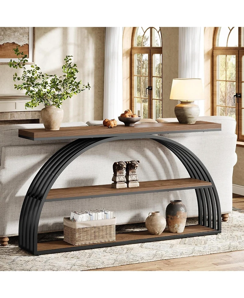 Tribesigns 63-Inch Console Table for Entryway, Farmhouse Entryway Table with Arched Frame, 3-Tier Industrial Sofa Console Behind The Couch