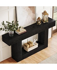 Tribesigns 63" Console Table, Farmhouse 2-Tier Entryway Table with U-Shaped Base, Narrow Long Wood Sofa Behind Couch for Living Room,