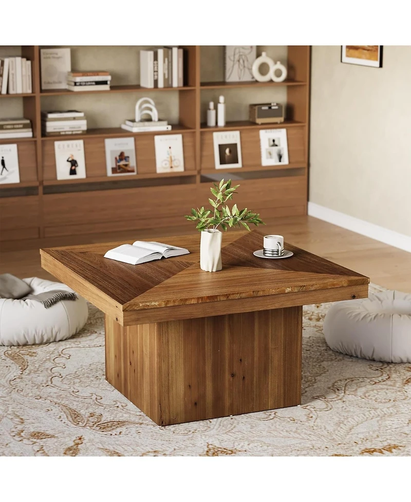 Tribesigns Solid Wood Coffee Table for Living Room, 35.43" Mid Century Modern Square Center Cocktail Table, Farmhouse Accent Tea Cocktail