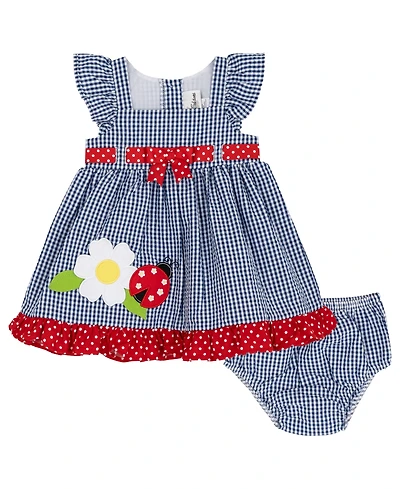 Rare Editions Baby Girls' Navy Flower Applique Round Neck Dress and Panty, 2-Piece Set
