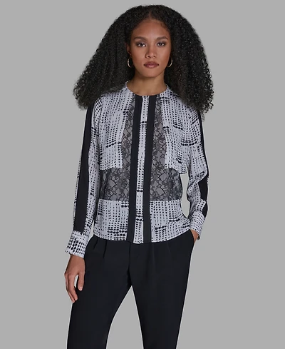 Bcbg Women's Printed Lace Crewneck Long-Sleeve Top