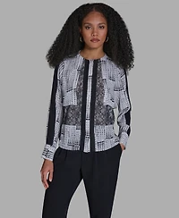 Bcbg Women's Printed Lace Crewneck Long-Sleeve Top