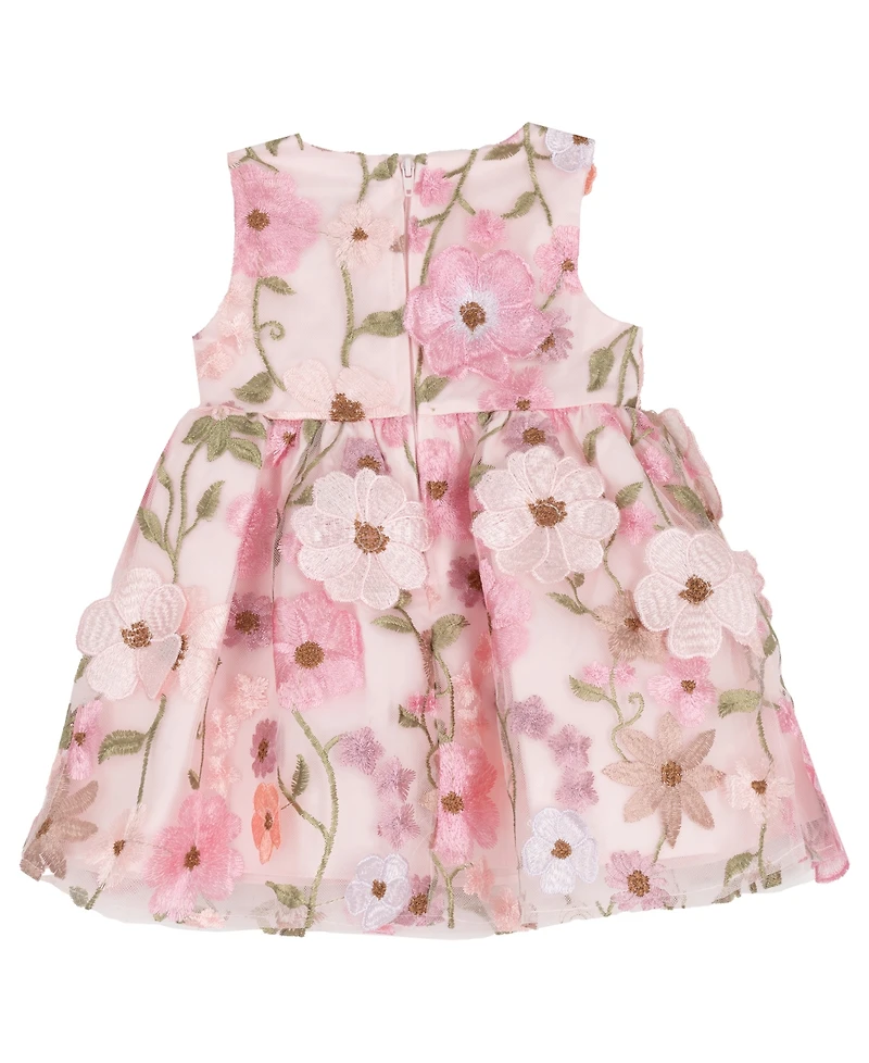 Rare Editions Baby Girls' 3D Flower Applique Round Neck Dress and Panty, 2-Piece Set