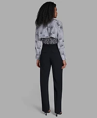 Bcbg Women's Mid-Rise Tie-Waist Pleated Straight Leg Pants