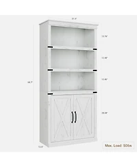 gaomon Farmhouse Bookcase with Doors, 5-Tier 70" Tall Bookshelf with Storage Cabinet for Living Room, White