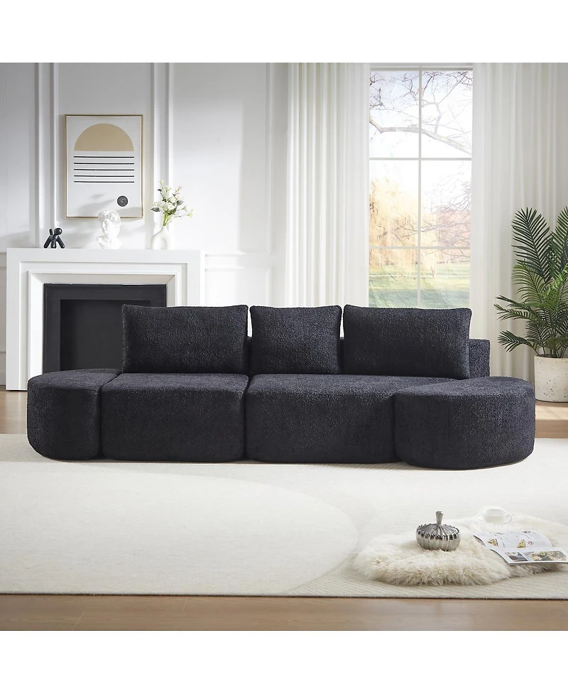 Streamdale Furniture 106.3" V-shaped modular sofa set in chenille fabric with pillows & ottomans