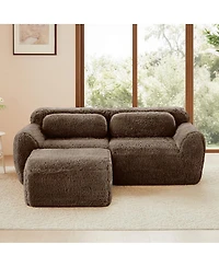 Streamdale Furniture L-shaped Boneless Sofa, Soft Fluffy Plush Fabric, Chocolate