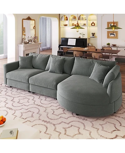 Streamdale Furniture 105" Chenille 3-Piece Sectional Sofa w/ Curved Chaise & 3 Pillows