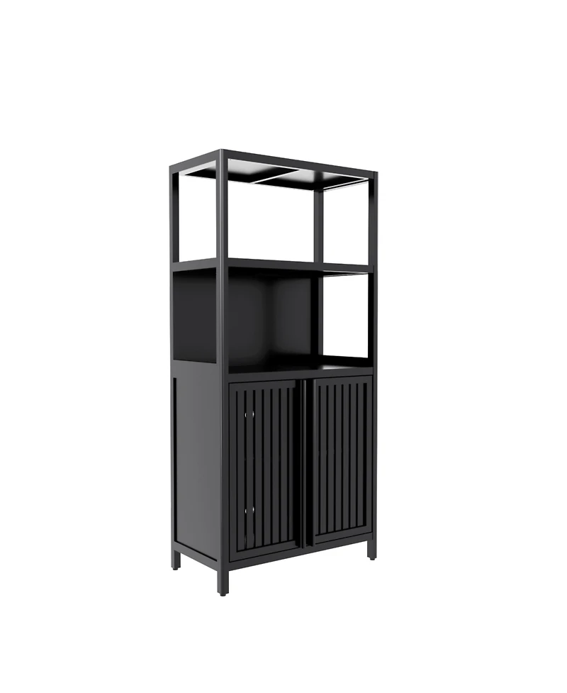 Streamdale Furniture Streamdale Black Bamboo 2-Door Floor Cabinet Organizer