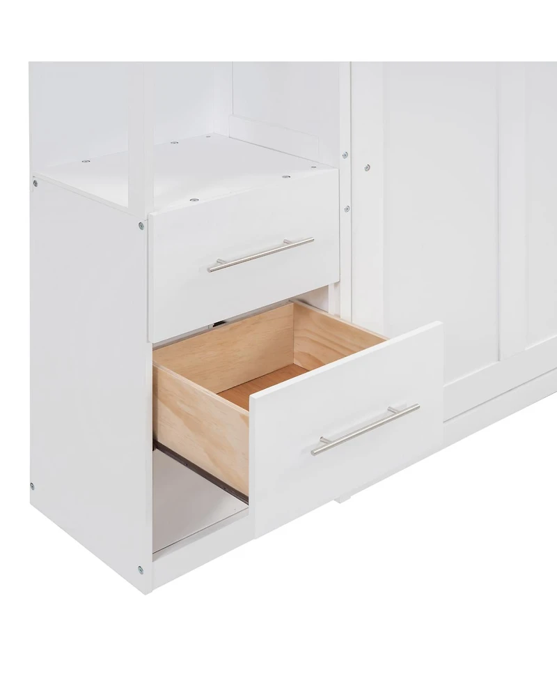 Streamdale Furniture Full Size Murphy Bed Wall Bed with Shelves, Drawers and Led Lights