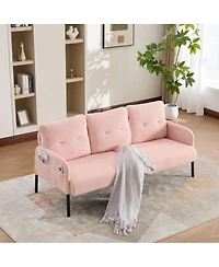 Streamdale Furniture Oversized Corduroy Loveseat Sofa with Metal Legs & Side Pockets