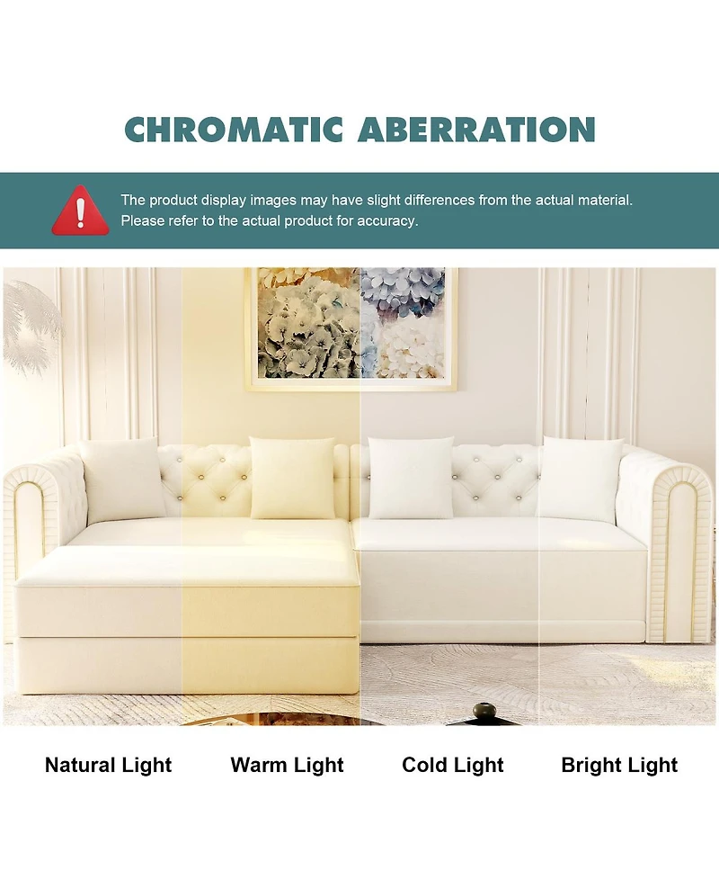 Streamdale Furniture Elegant 3-in-1 Convertible Sleeper Sofa with Gold Trim