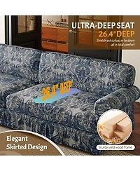 Streamdale Furniture 74" 3-Seater Cloud Couch, Oxford Fabric Sofa with Rolled Arms & Skirt, Blue Floral