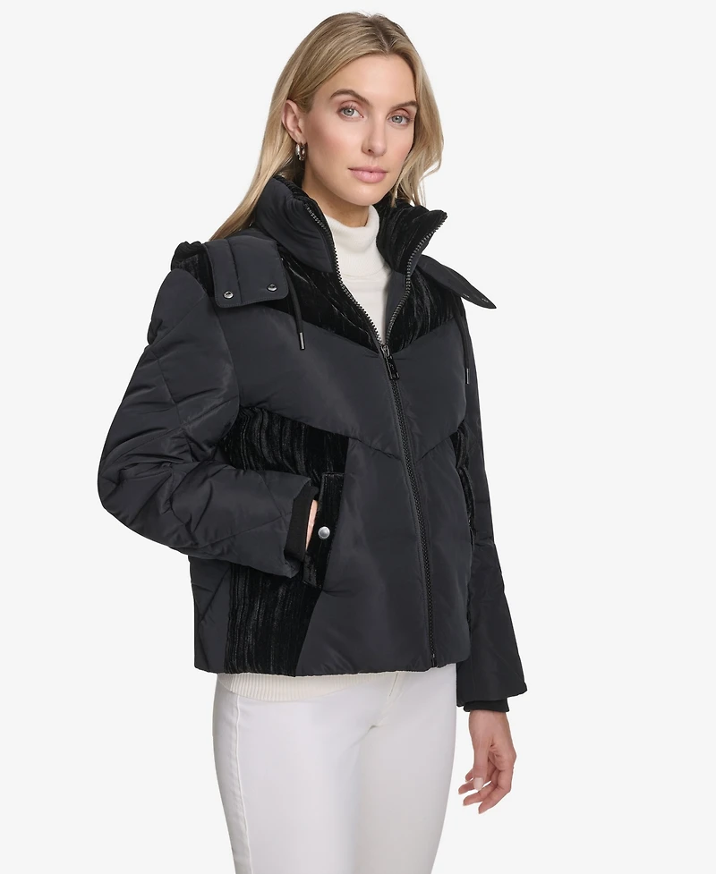 Andrew Marc Women's Tayte Mixed Media Hooded Puffer Jacket