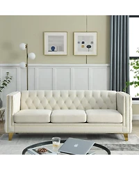 Streamdale Furniture Velvet Sofa for Living Room, Tufted Square Arm Couch, Modern Upholstered Button Couch