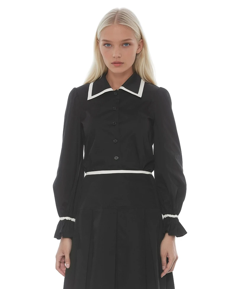 Alexia Admor Women's Shannah Long Sleeve Dropped Contrast Collar Blouse