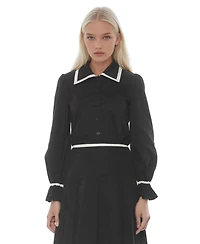 Alexia Admor Women's Shannah Long Sleeve Dropped Contrast Collar Blouse