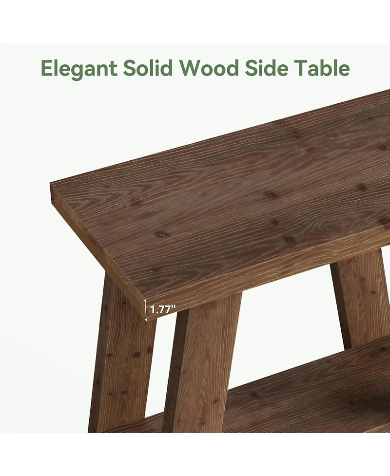 Tribesigns Solid Wood End Table, Small Side Table with 2-Tier Storage Shelf for Living Room, Rectangular Side Table