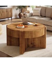 Tribesigns Round Solid Wood Coffee Table, 31.5" Farmhouse Center Table with Thick Tabletop and X-Shaped Legs for Living Room, Easy Assembly
