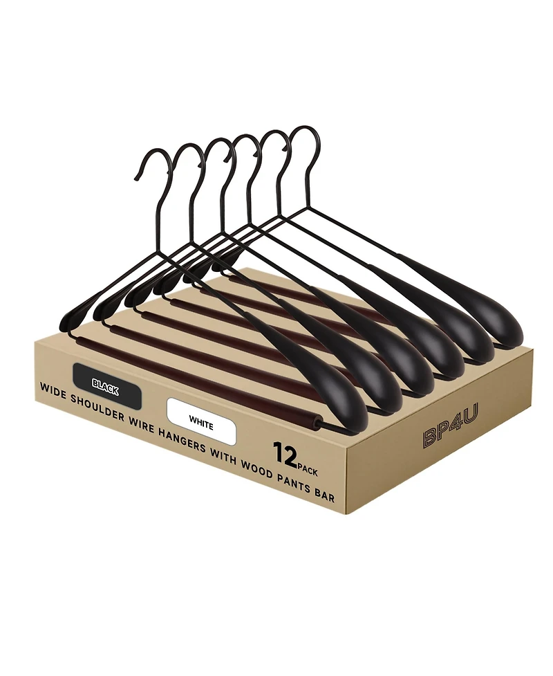 BP4U Asus 24-Pack Heavy Duty Metal Wide Shoulder Suit Hangers with Pants Bar