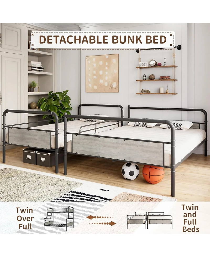 gaomon Bunk Beds Twin Over Full Size, Heavy Duty Metal Bed with Safety Guardrails, Angled Ladder, Under-Bed Storage