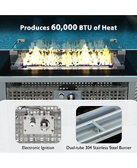 Flynama K&K 43 Inch Propane Gas Fire Pit Table 60000 Btu Rectangular Open Weave Wicker with Glass Wind Guard for Outdoor Patio Garden