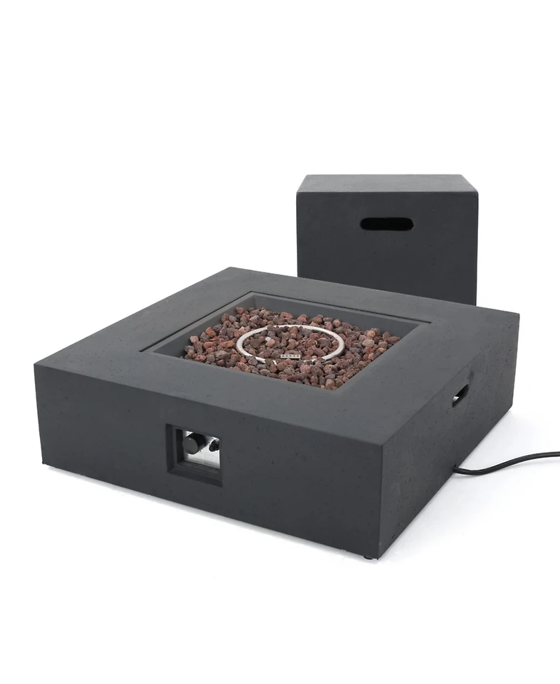 Flynama 50000 Btu Outdoor Propane Fire Pit Dark Grey with Tank Holder Lightweight Concrete Modern Design