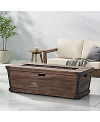 Flynama 56 Inch Rectangle Concrete Gas Fire Pit Table Brown Wood Pattern 50000 Btu Outdoor Patio Propane Only