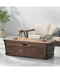 Flynama 56 Inch Rectangle Concrete Gas Fire Pit Table Brown Wood Pattern 50000 Btu Outdoor Patio Propane Only