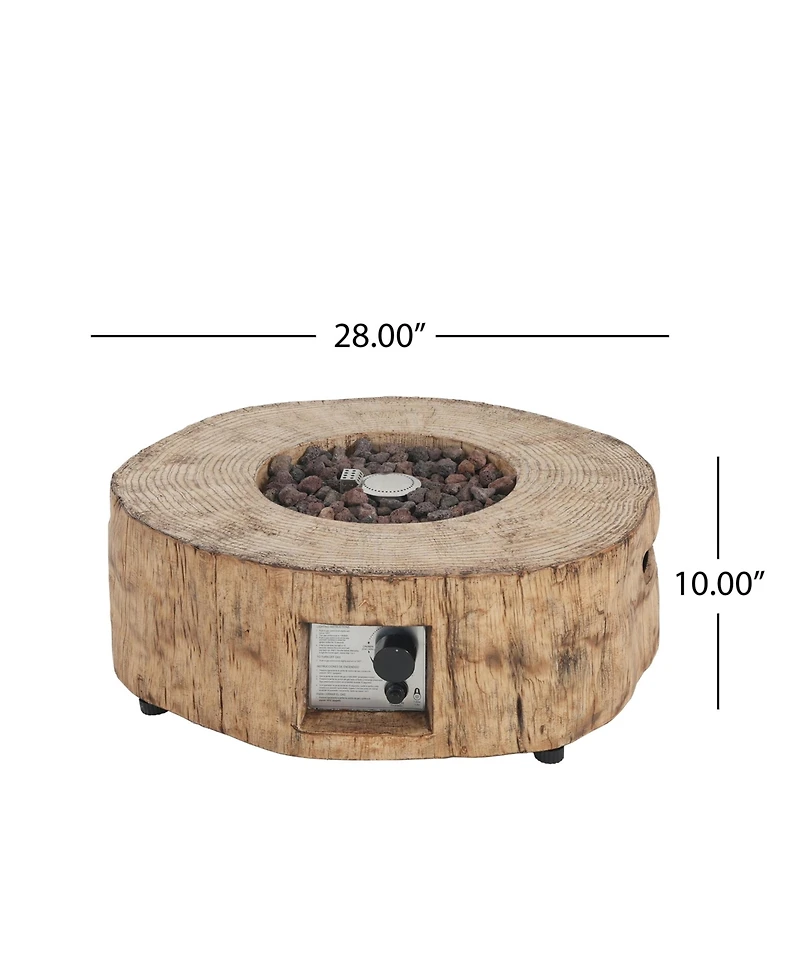 Flynama 30000 Btu Patio Mgo Propane Fire Pit Wood Pattern Brown Round Design Adjustable Flame No Assembly