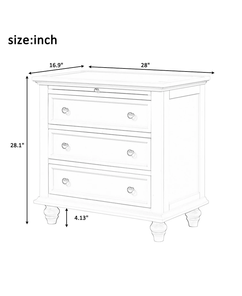 Cesicia 3-Drawer Solid Wood Nightstand with Pull-Out Tray