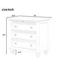 Cesicia 3-Drawer Solid Wood Nightstand with Pull-Out Tray
