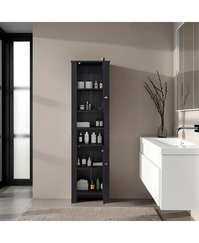 Depot E-shop Navassa Bathroom Cabinet, 2 Doors, 6 Shelves, Black Wengue