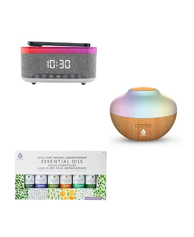 Pursonic Ultimate Relax & Recharge Set – Alarm Clock Wireless Charger Radio + Aromatherapy Diffuser & 6 Oils