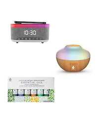 Pursonic Ultimate Relax & Recharge Set – Alarm Clock Wireless Charger Radio + Aromatherapy Diffuser & 6 Oils