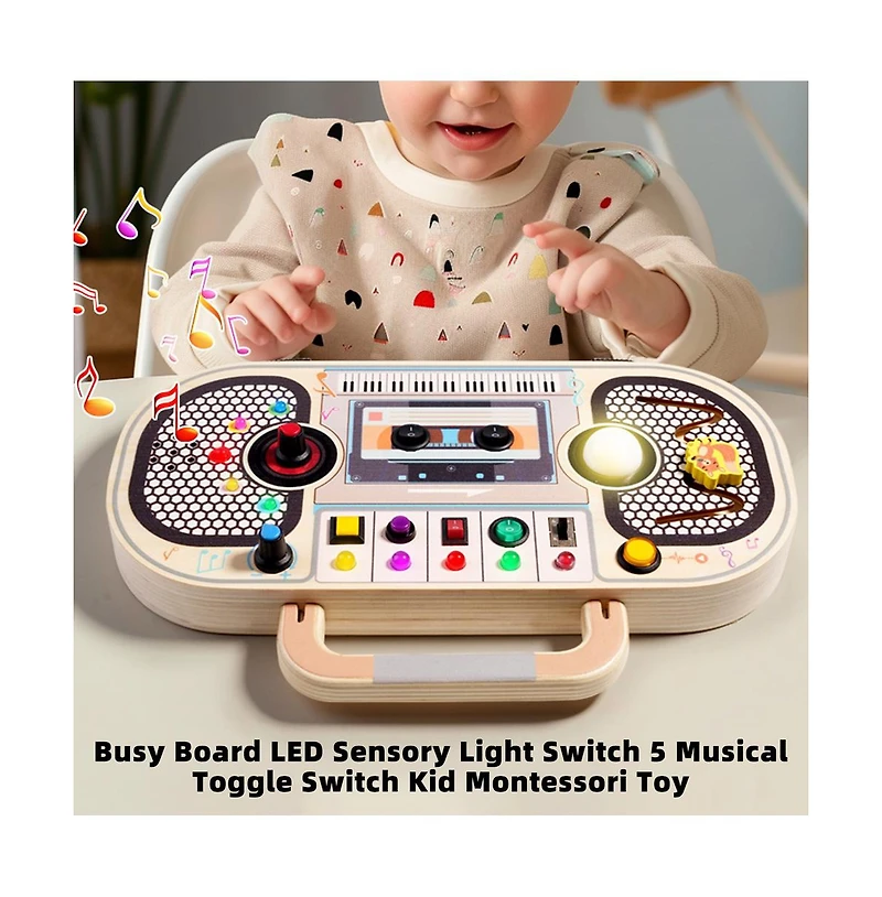Bruce & Shark Interactive Light & Sound Busy Board for Toddlers, Montessori Toy with 5 Musical Switches & Games