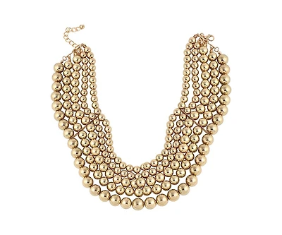 Sohi Women's Gold Metallic Beaded Cluster Necklace