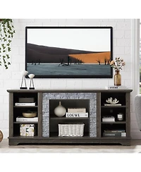 Streamdale Furniture Mantel Stone Tv Media Stand with Faux Stacked Stone Surround, Gray, 58.31"W