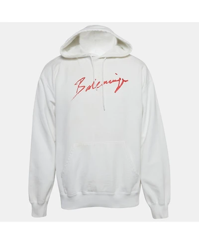 Pre-Owned Balenciaga Men's White Logo Paint Cotton Knit Oversized Hoodie