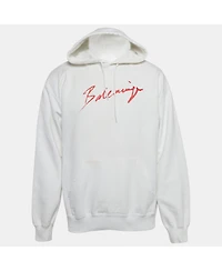 Pre-Owned Balenciaga Men's White Logo Paint Cotton Knit Oversized Hoodie