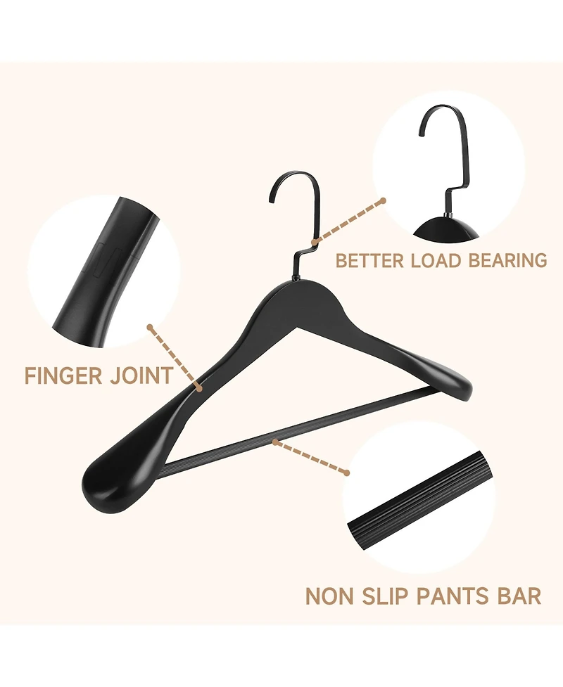 BP4U Wooden Suit Hangers with Pants Bar for Men's Clothes, 17.5-Inch Wide Shoulder Solid Wood Coat Jackets, Shirts