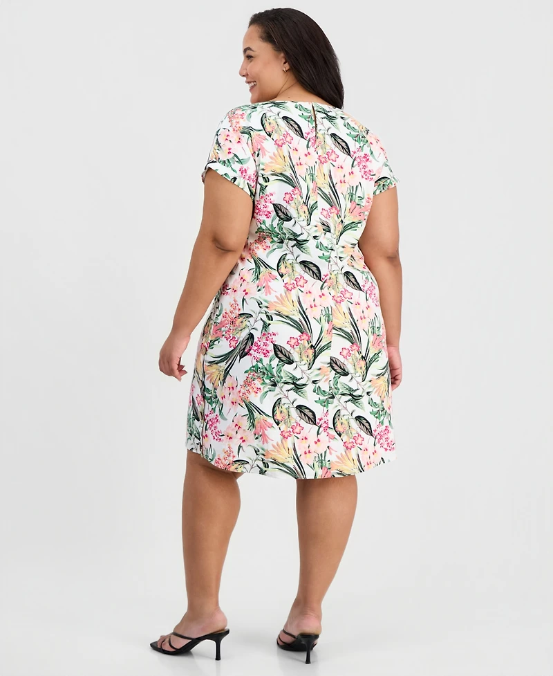 Jones New York Plus Size Printed Side-Button Dress