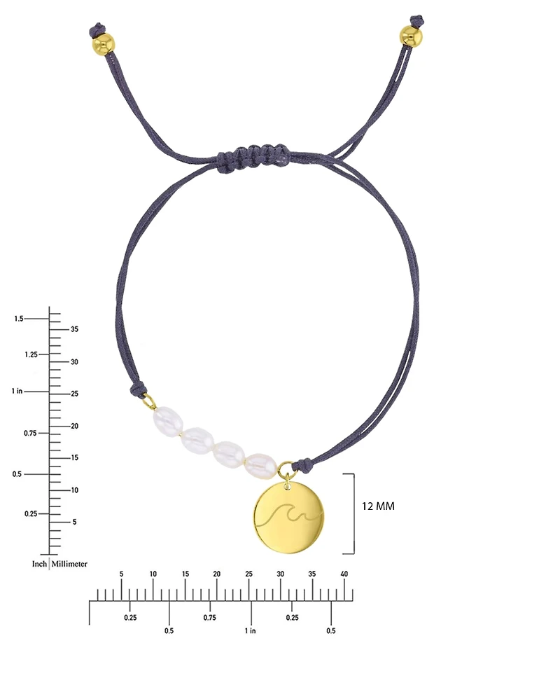Roxy Waterproof Yellow Rd Wave Heart Charm Pearl Adjustable Bracelet