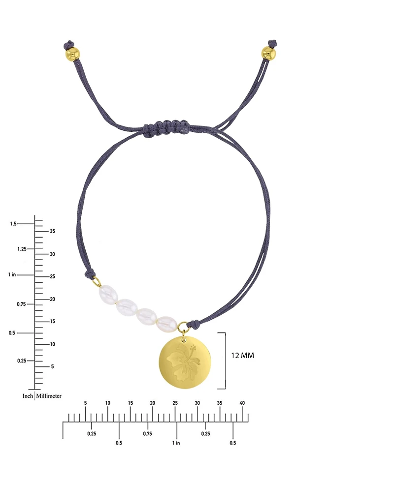 Roxy Waterproof Yellow Hibiscus Disc Pearl Adjustable Bracelet