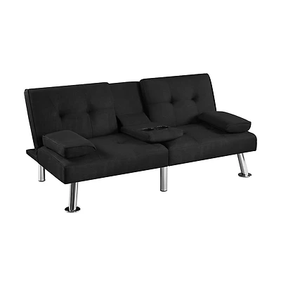 Yaheetech Fabric Upholstered Convertible Futon Sofa Bed for Small Space, Black