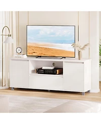 gaomon Fluted Tv Stand, White Entertainment Center for 60/65/70 Inch TVs, Modern Console With Drawer and 2 Cabinets, Media Cabinet