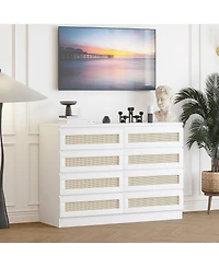 gaomon Rattan Dresser for Bedroom with 8 Drawers, 47'' Wide Chest of Oak Furniture Large Storage Tower Unit, Closet Store Organizer